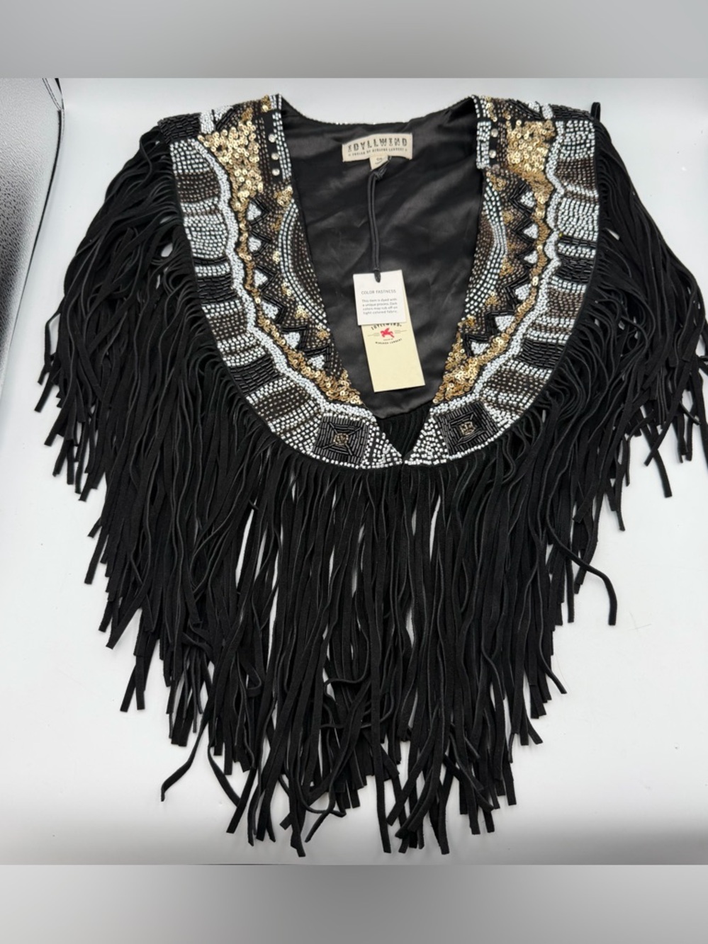 Idyllwind Leather Fringe Cape NWT Beaded Western Boho Miranda OS